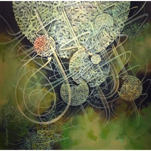 Muhammad Zubair, Lohe Qurani, 36 x 36 Inch, Acrylic on Canvas, Calligraphy Painting, AC-MZR-022